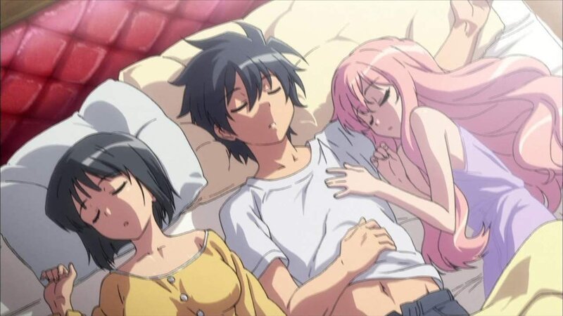 Three characters sleeping together