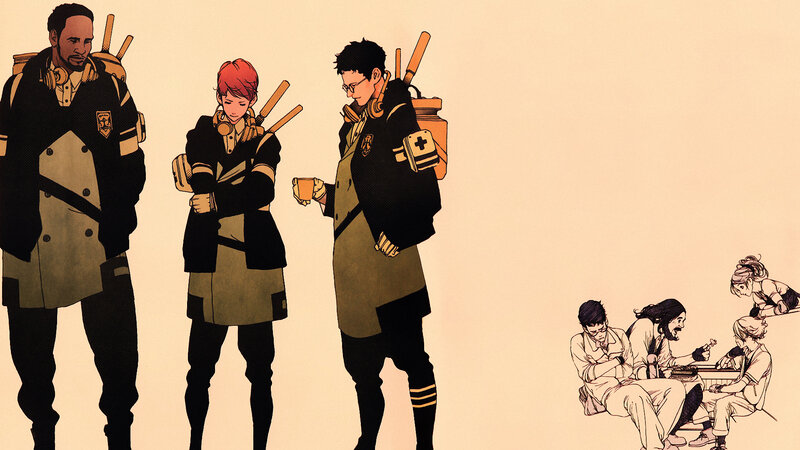 Three Characters Standing — Beige