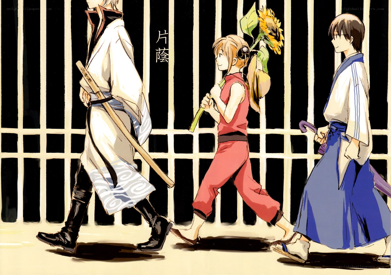 three characters walking together