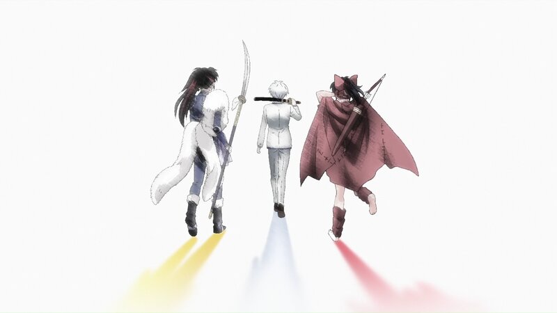 Three Characters Walking — White, Dramatic