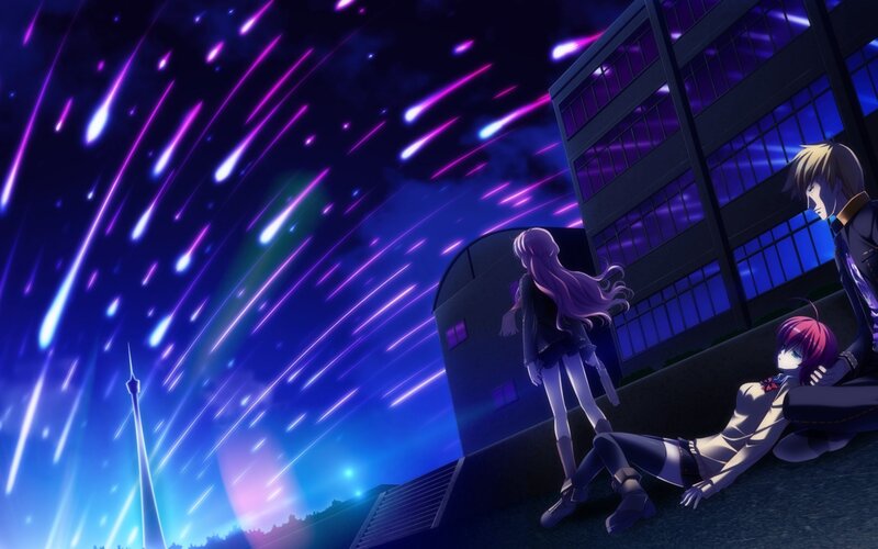Three Characters Watching Meteor Shower