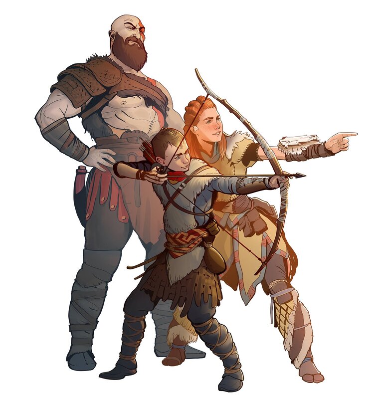 Three Characters with Bows