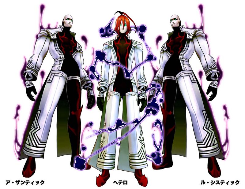 Three characters with energy effects