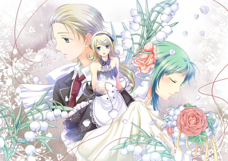 Three Characters with Flowers — White