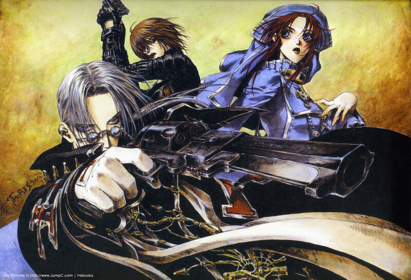 Three Characters with Guns — Blue, Dramatic