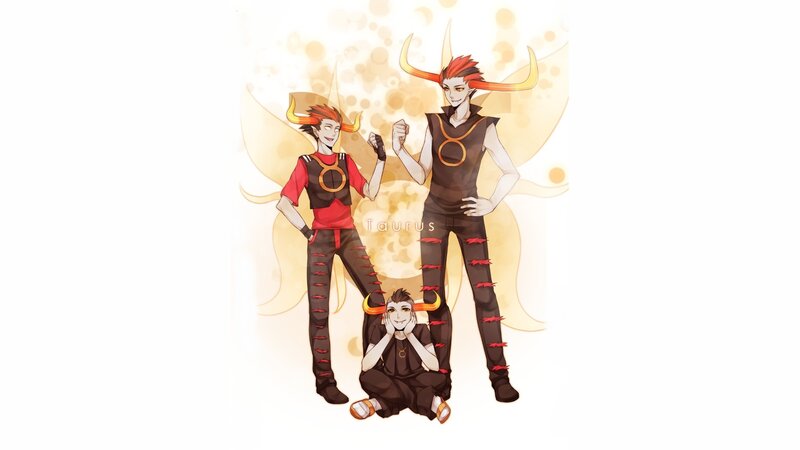 Three Characters with Horns — Yellow