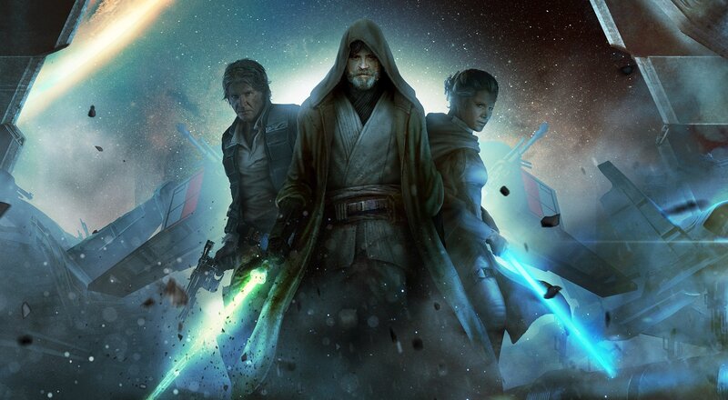 Three Characters with Lightsabers — Blue