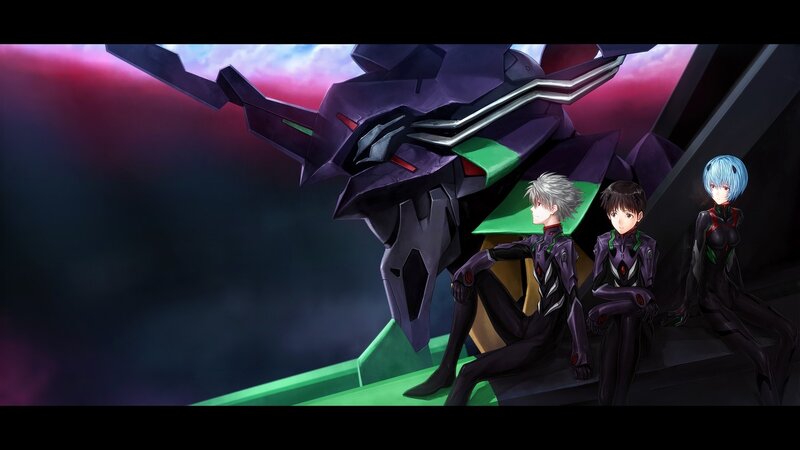 Three Characters with Mecha — Purple, Dramatic