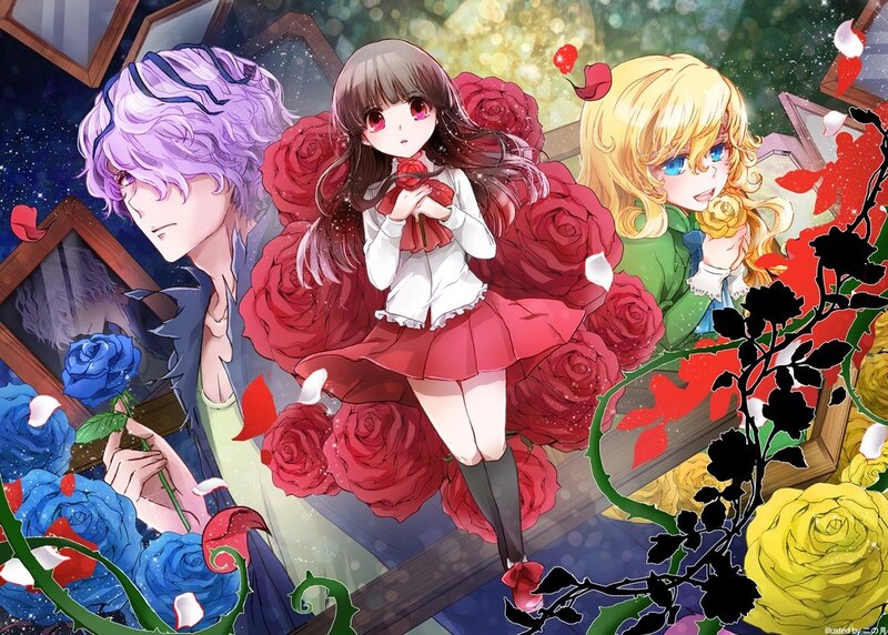 Three Characters with Roses — Red, Dramatic