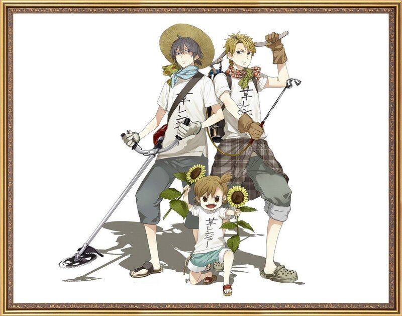 Three Characters with Sunflowers