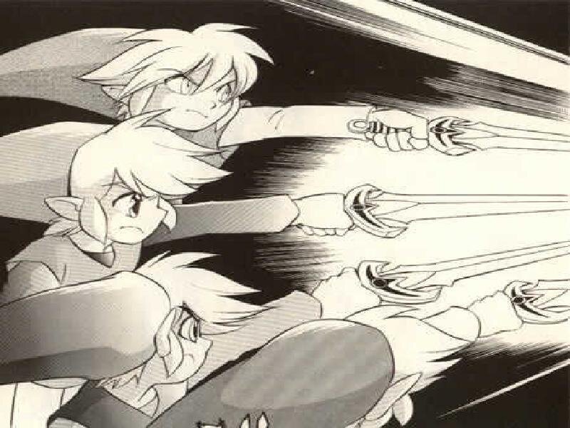 Three Characters with Swords — Black