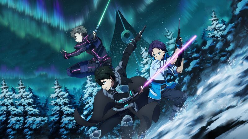 Three Characters with Swords — Blue, Dramatic, Night