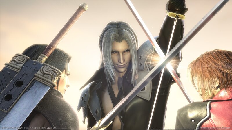 Three Characters with Swords — Gray, Dramatic