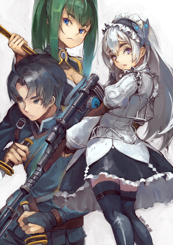 Three Characters with Weapons — Green