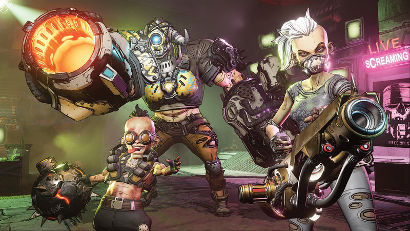 Three Characters with Weapons — Purple