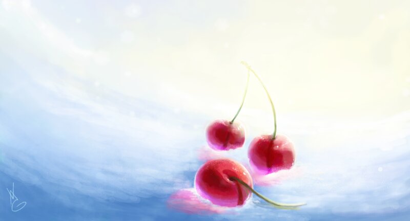 Three Cherries Floating