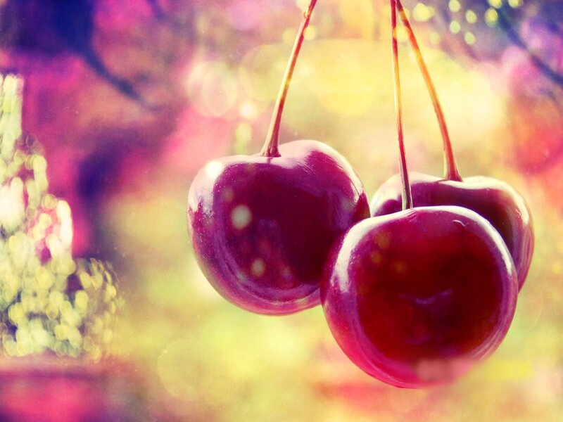 Three Cherries Hanging — Red, Dreamy