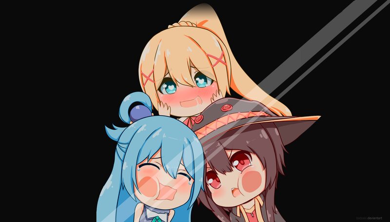 Three Chibi Anime Girls — Black