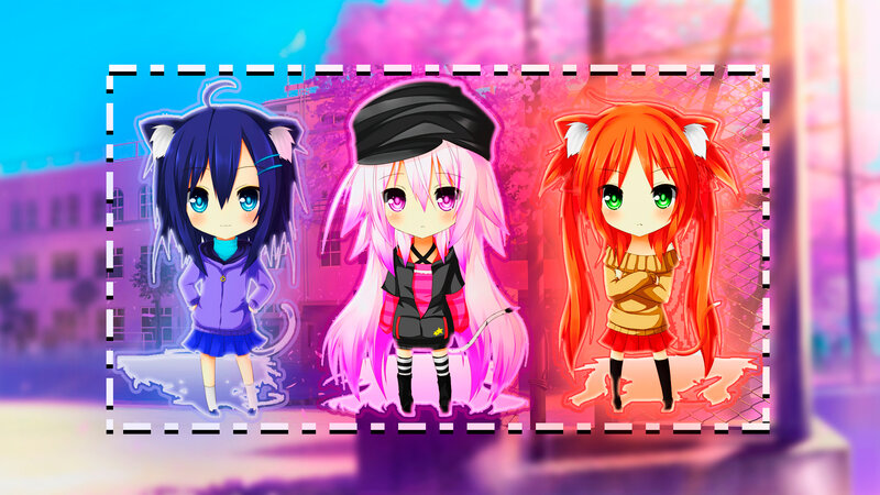 Three Chibi Anime Girls — Pink