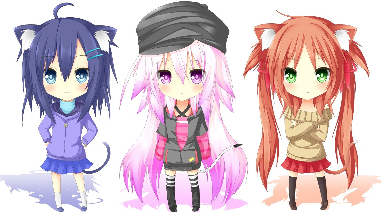 three chibi anime girls