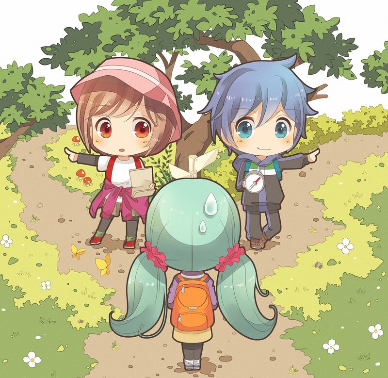 Three Chibi Characters — Green, Playful