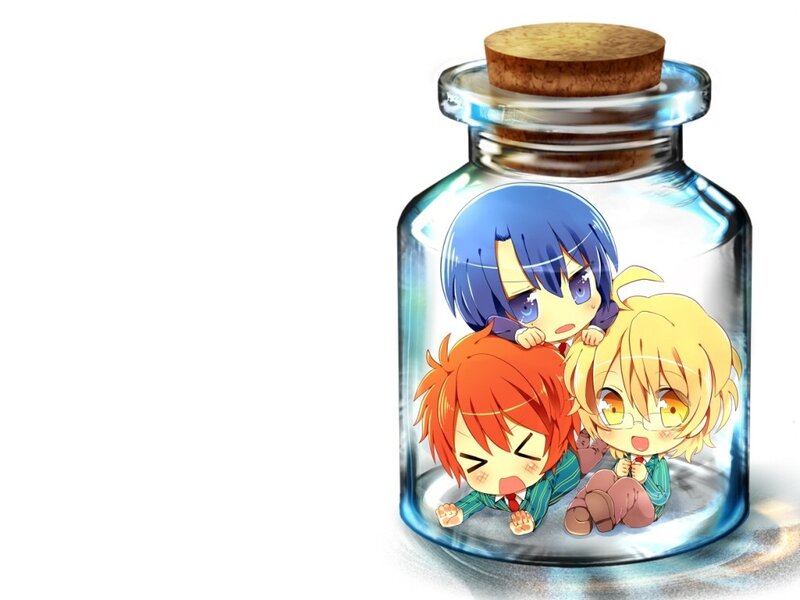 Three Chibi Characters in a Bottle — Blue