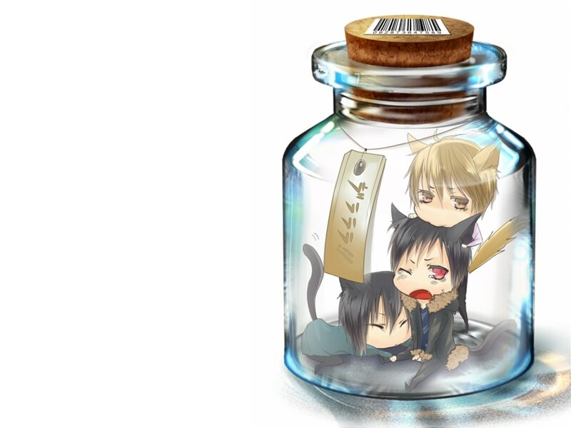 Three Chibi Characters in a Bottle