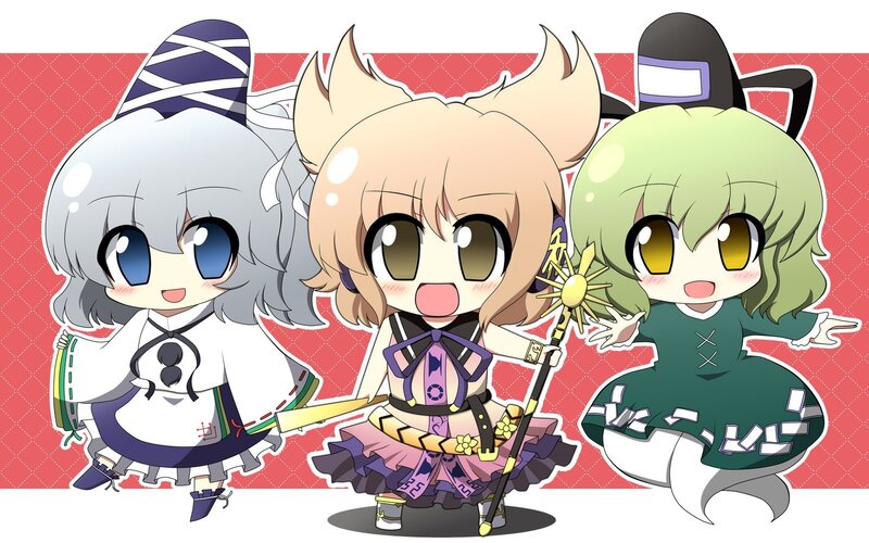Three Chibi Characters — Red, Cheerful