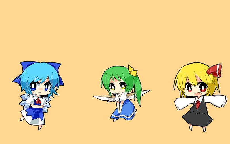 Three Chibi Characters — Yellow, Playful, Digital Art
