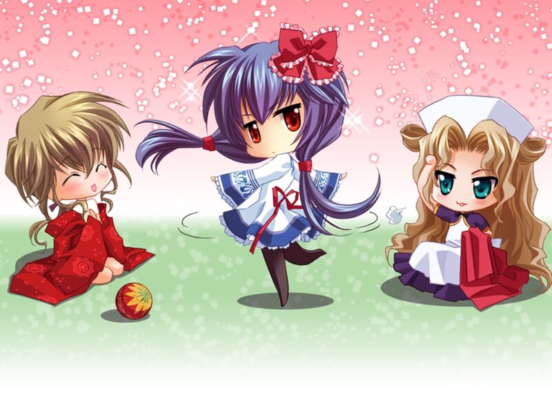 Three Chibi Girls Playing