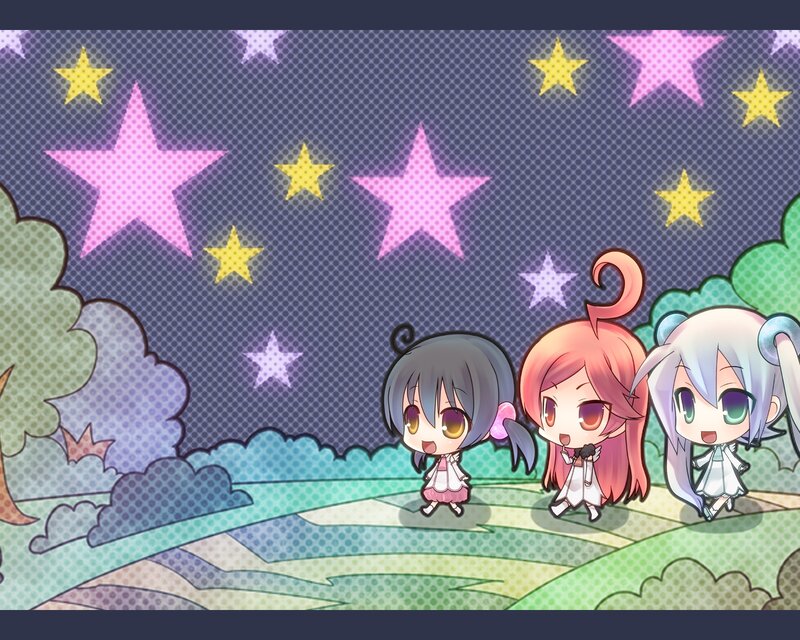 Three Chibi Girls — Purple, Dreamy