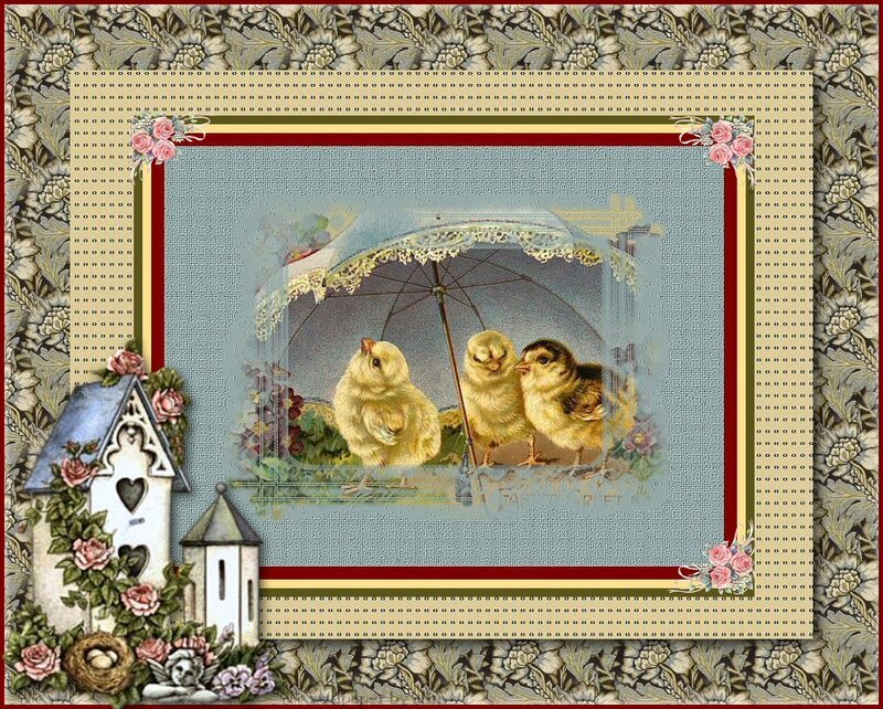 Three Chicks under Umbrella