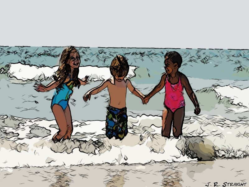 Three Children at Beach