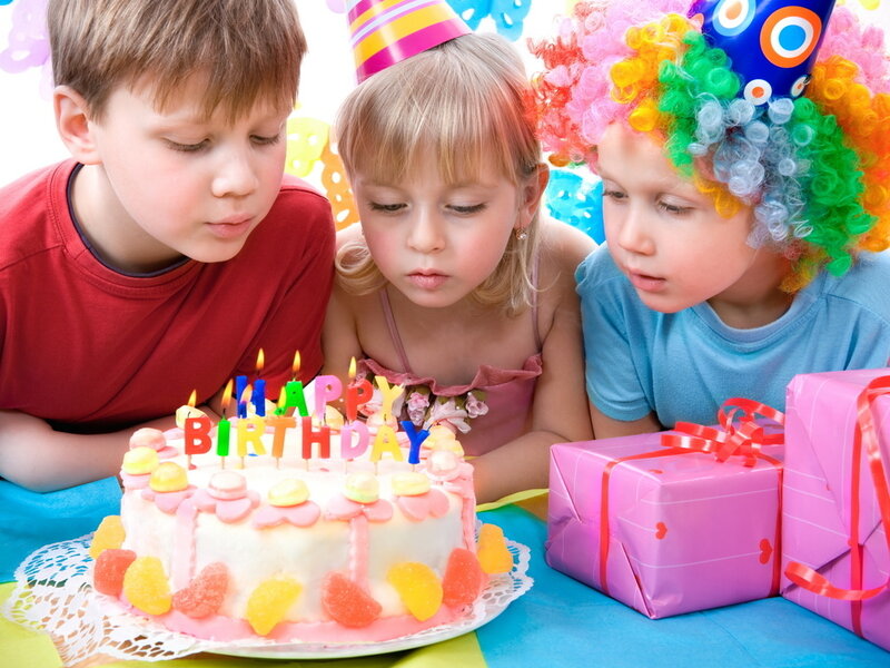 Three Children at Birthday Party — Pink