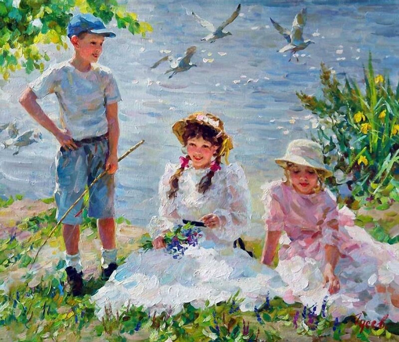 Three Children by Water