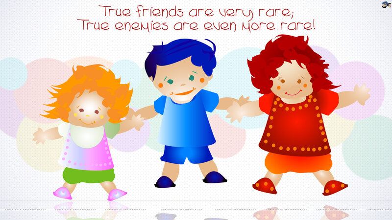 Three Children Holding Hands — Blue