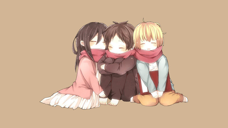 Three Children Hugging — Brown