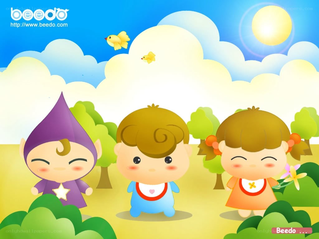 Three children in a sunny park