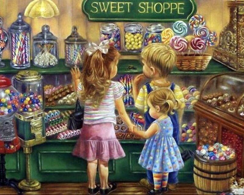 Three Children in Candy Shop