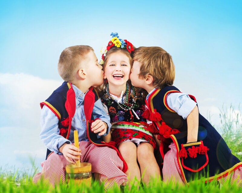Three Children in Folk Costumes