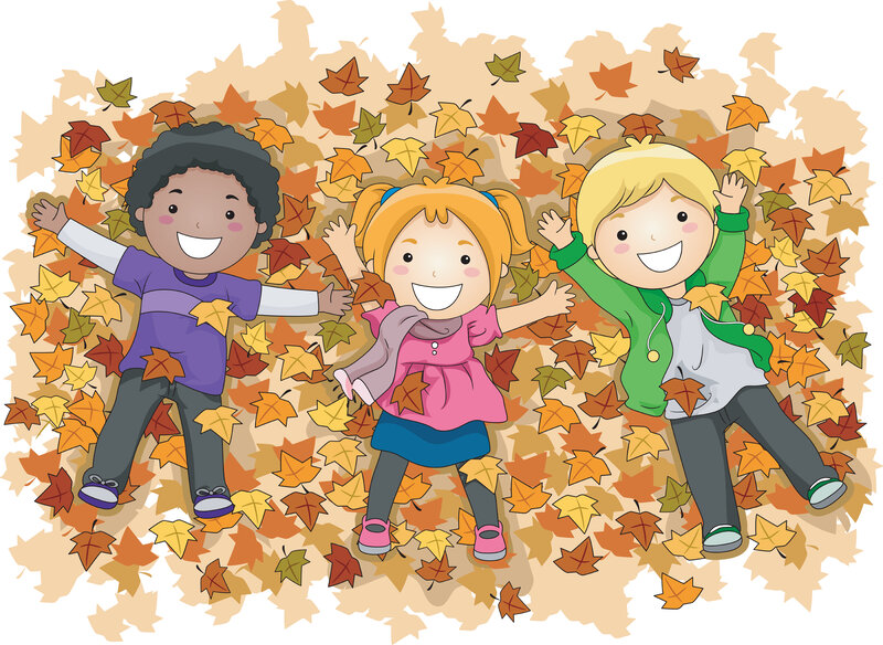 Three Children in Leaves — Orange