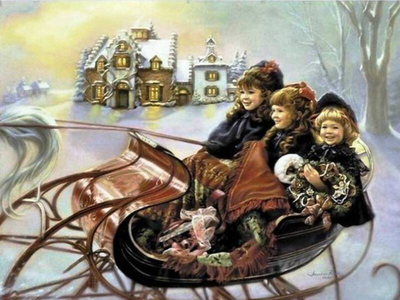 Three Children in Sleigh