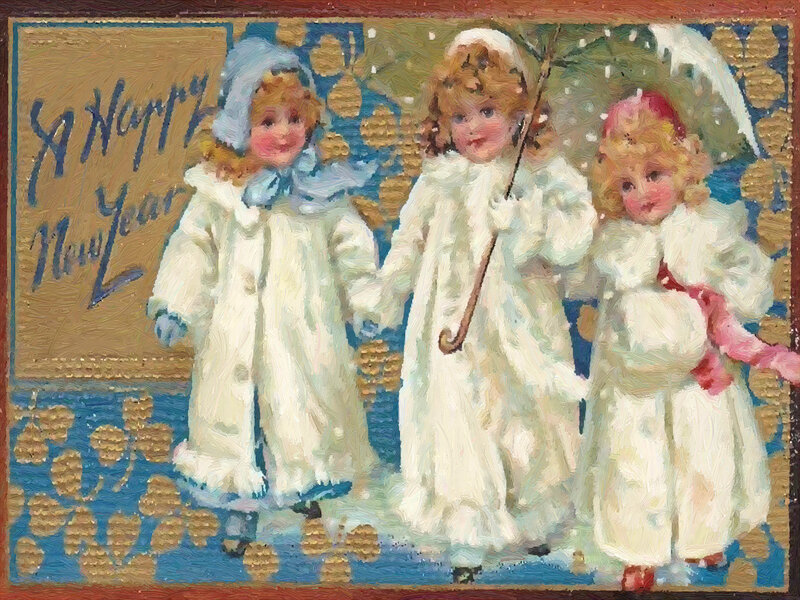 Three Children in Snow — White