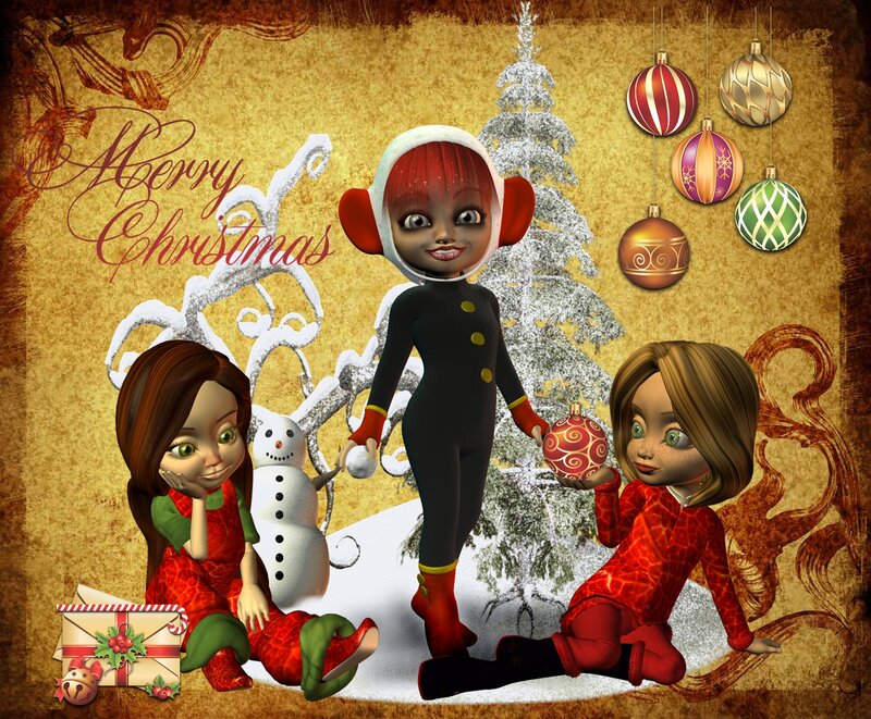 Three Children in Winter — Red