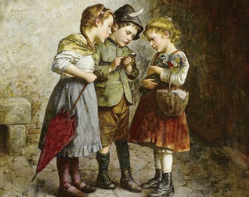 Three Children Looking at Object