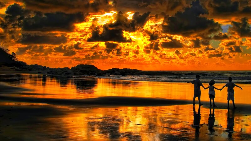 Three Children on Beach — Orange