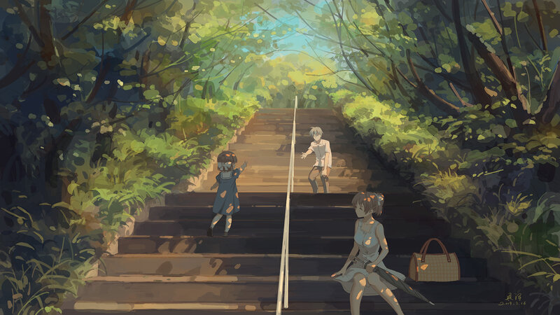 Three Children on Stairs