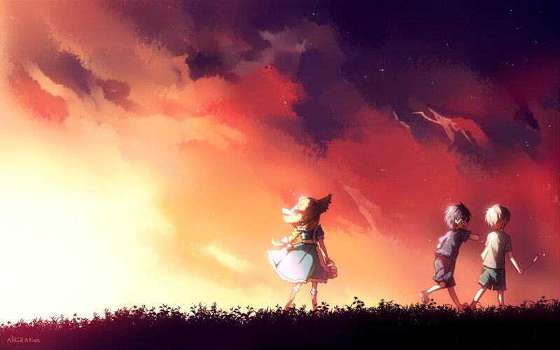 Three Children Walking — Red