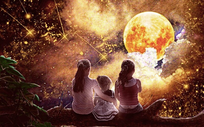 Three Children Watching Moon
