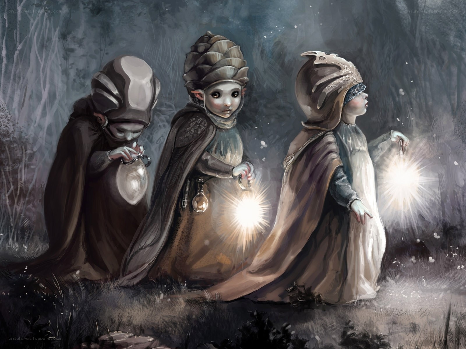 Three children with glowing orbs